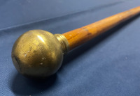 Wooden walking cane with heavy gold handle 3ft long