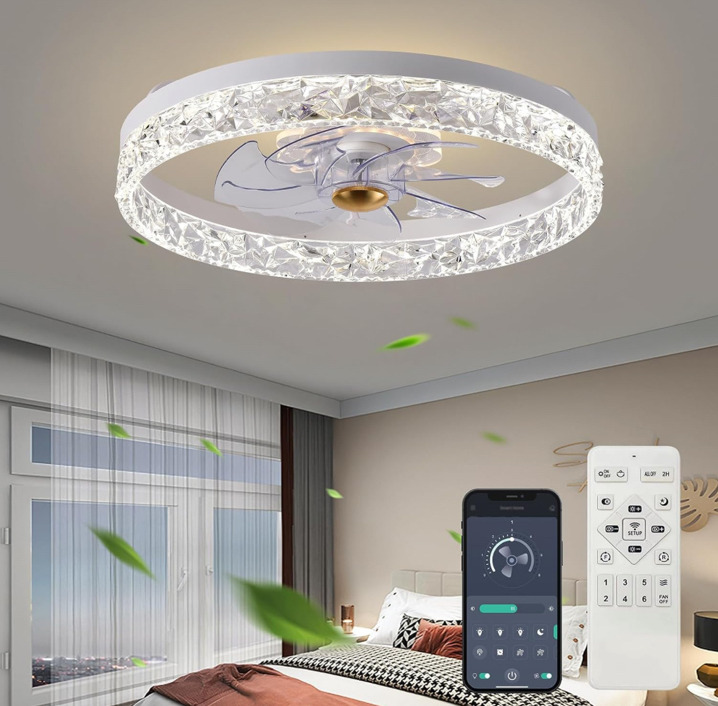 Fszdorj 20‘’ Smart Ceiling Fan with Light 6 Speeds, Dimmable LED, App & Remote Control, White