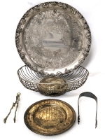 Vintage Silver Plate Bowl & Plates + Viking Plated & Montagnani Italy ROMA SPQR Tongs