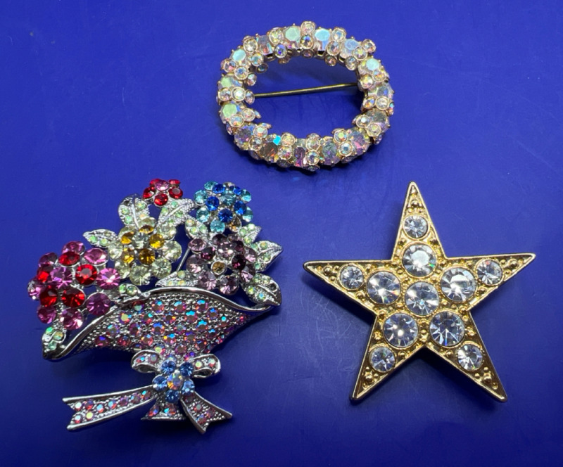 Three Beautiful Rhinestone Brooches