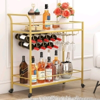 New - Lifewit Drinks Trolley on Wheels , 2 Tier Bar Cart with 9 Wine Bottle Rack