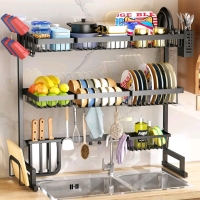 SNTD Over The Sink Dish Drying Rack, 3 Tier Adjustable (33.8 to 41.5 inch)