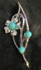 Blue Note Turquoise Lucite & Blue Sapphire Rhinestone Brooches - 3