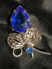 Blue Note Turquoise Lucite & Blue Sapphire Rhinestone Brooches - 4