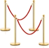 New - GoPlus 4Pcs Gold Tone Stainless Steel Stanchion Posts w/Two 5Ft Red Velvet Rope