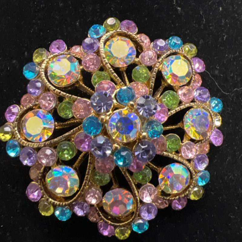 Vintage Pastel Rhinestone Brooch