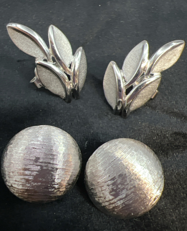 MONET Brushed Silver Earrings and Crown TRIFARI Earrings Signed