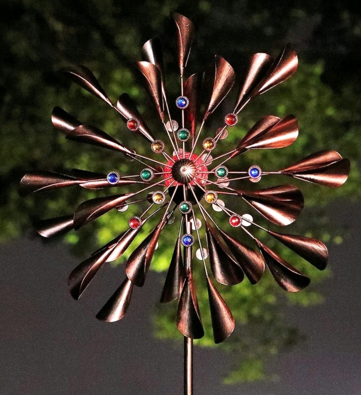 Copper 78in Large Solar Wind Spinner Multi-Color Seasonal LED Lighting Solar Powered Glass Ball with Kinetic Wind Spinner