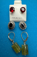 Three Sterling Silver Pierced Earrings Stones