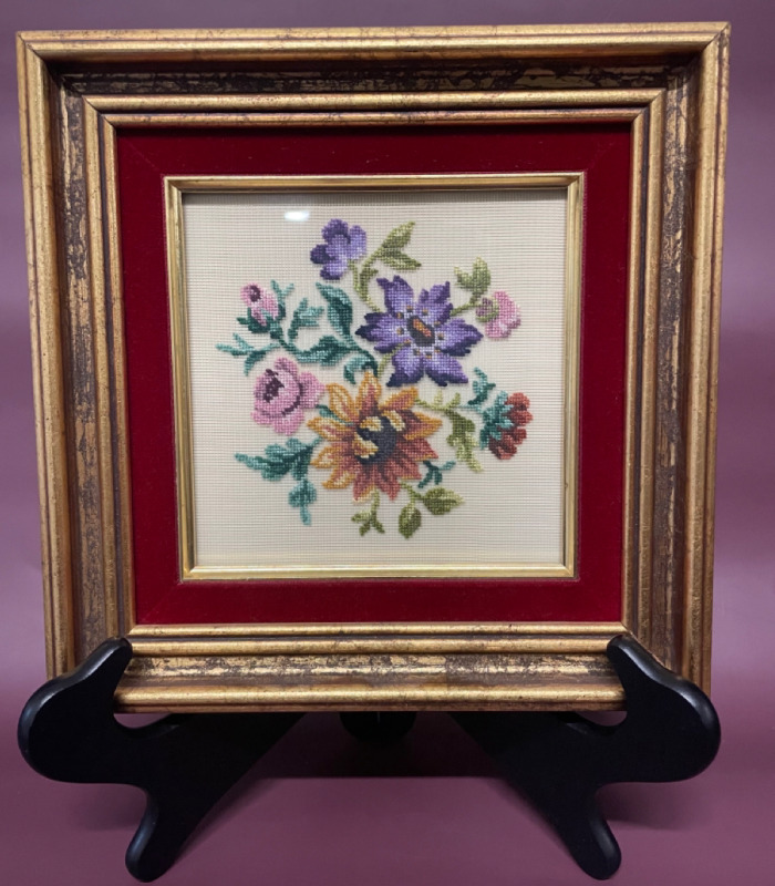 Vintage Beautiful Flower Stitch Art By Local Niagara Region Artist Framed