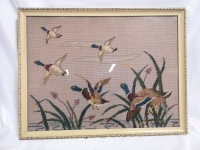 Vintage Framed Stitch Art - Ducks