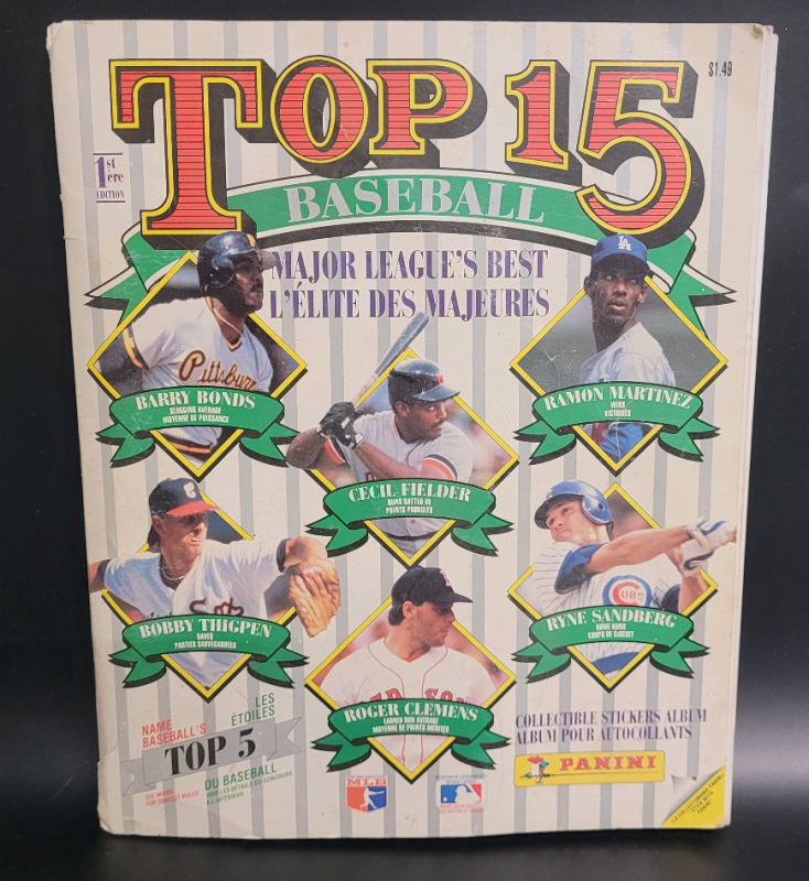 1991 Panini MLB Baseball TOP 15 Sticker Book & Stickers , 1st Edition , Complete