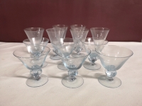 12 Vintage Blue Glass Footed Bar Glasses