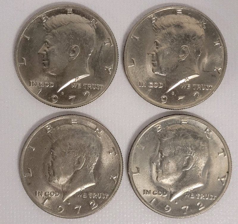 1972 USA Kennedy Half Dollar Coins , Four (4) Coins . High Grade to Uncirculated