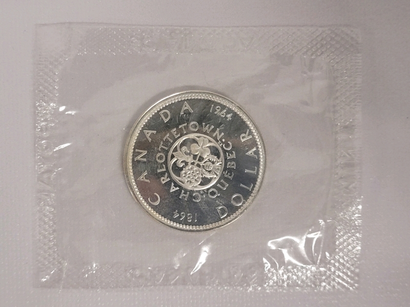 1964 (1864-) Canadian Silver One Dollar Coin Sealed in Original Cellophane