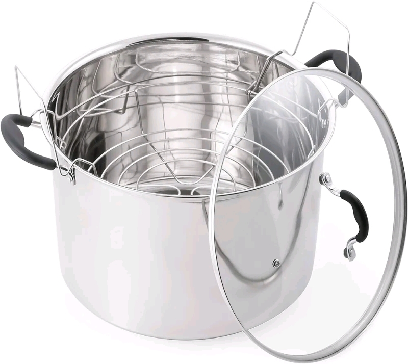New - McSunley Water Bath Canner w/Glass Lid, Induction Capable, 21.5Qt, Stainless Steel