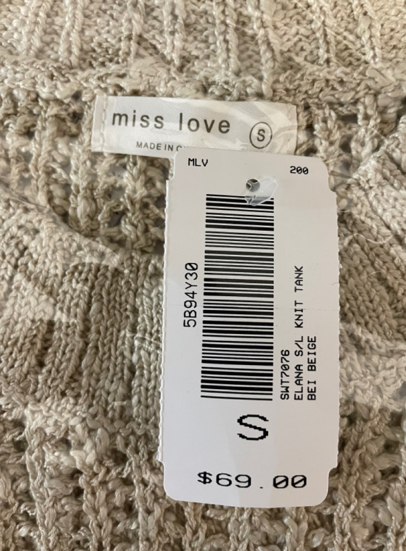 NEW Miss Love Elana Knit Tank color Beige Size Small