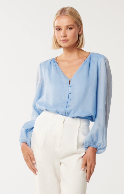 NEW Evernew Melbourne Blair Chain Detail Blouse Blue size 6