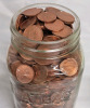 Canadian / USA Pennies in Mason Jar , Jar measures 6.5" tall - 2