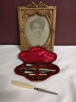 Vintage Framed Photo and Manicure Set