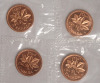 1963 - 1966 Canadian Uncirculated Pennies in Cellophane , 16 Coins , 4 each - 2