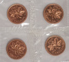 1963 - 1966 Canadian Uncirculated Pennies in Cellophane , 16 Coins , 4 each - 3