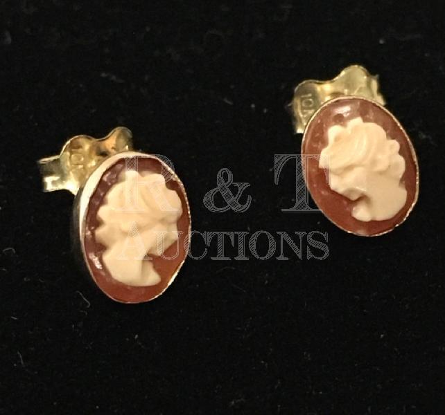 10K Yellow Gold Shell Cameo Stud Earrings