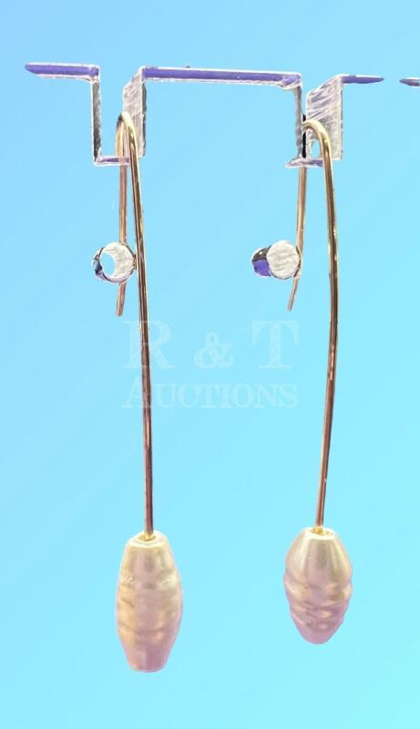 10K yellow Pearl Threader Style Earrings