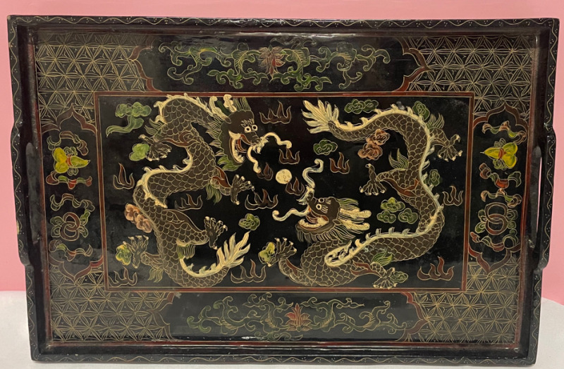 Exquisite Chinese Antique Wooden Serving Tray Hand Painted