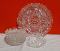 Vintage Pinwheel Crystal Round Platter and Serving Dishes.