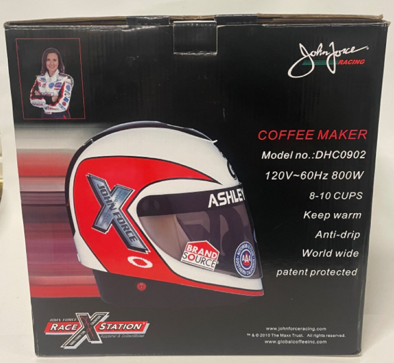 NEW John Force Race Station Ashley Force Hood Coffee Maker shaped like a helmet