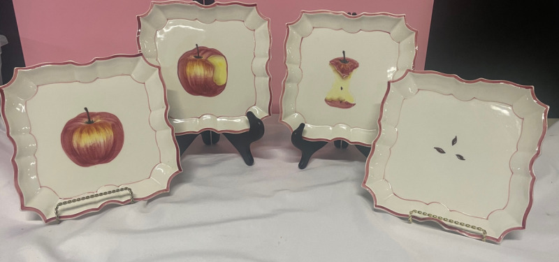 Italian Disappearing Apple Plates Red and white with Hand Painted Apples modern country wall decor