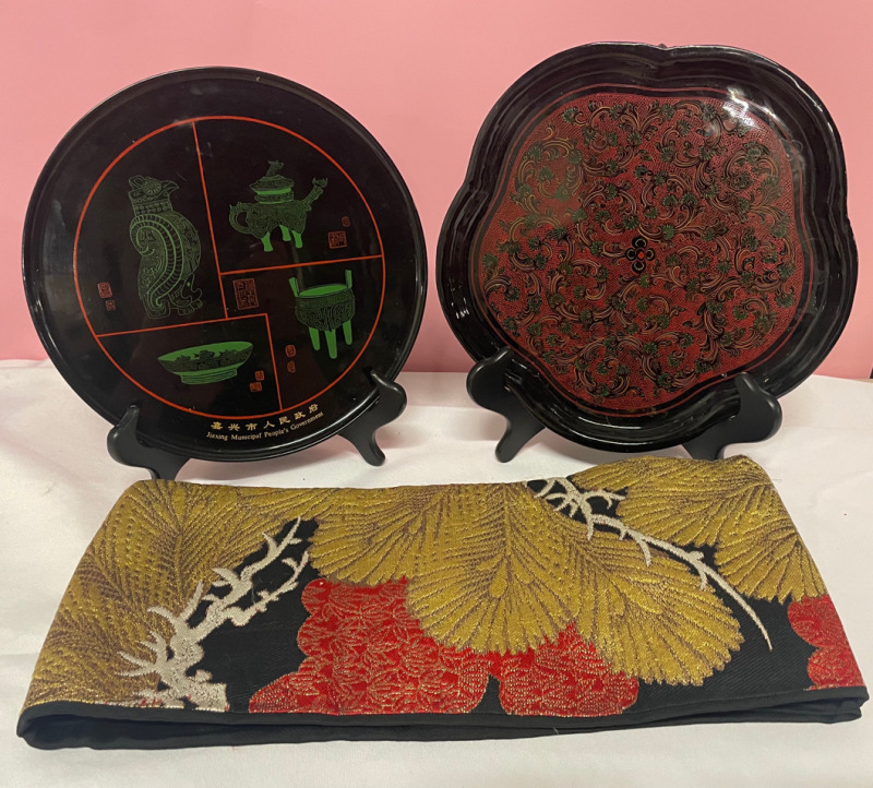 Fabulous Chinese hand painted decorative plates and wedding Sash