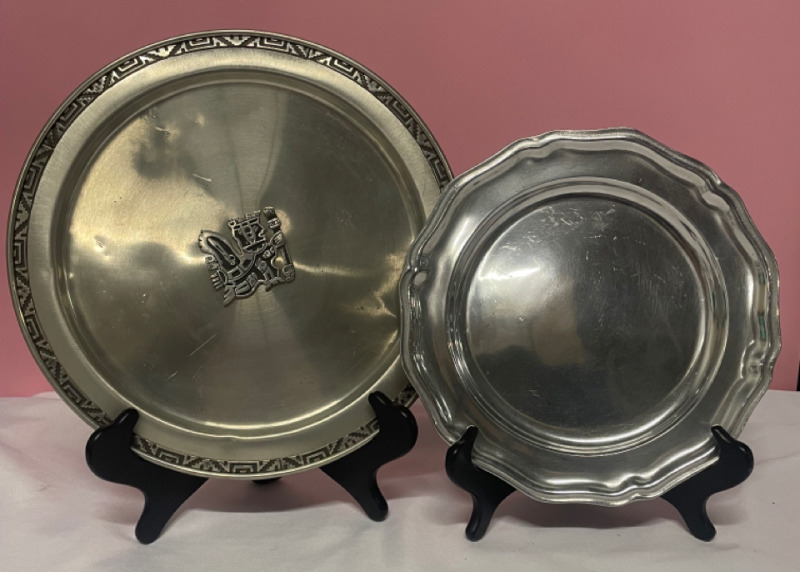 Two silver plates for display or serving