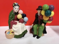 Vintage Ceramic Figures Balloon Selling Woman & Man