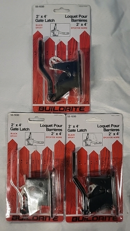 3 New Buildrite 2"×4" Gate Latches - 55-1030