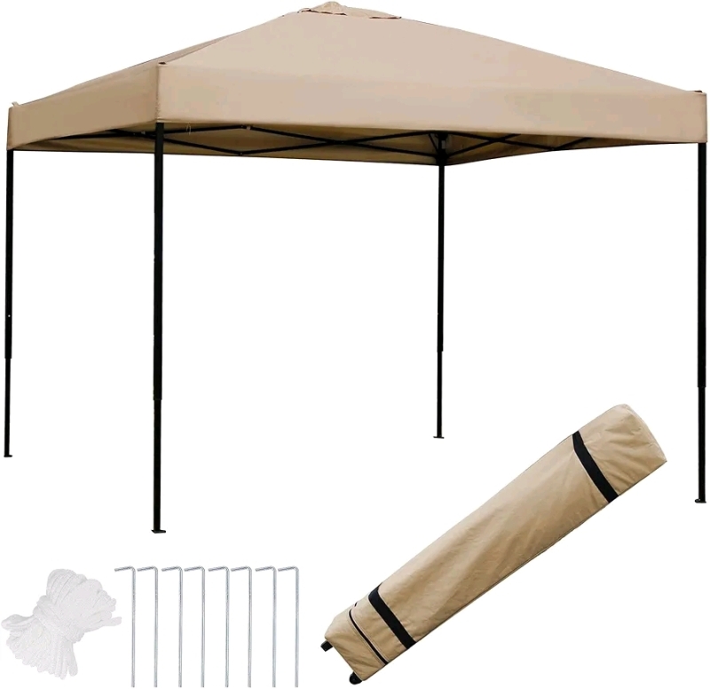 Blissun 10 x 10 Ft Outdoor Portable Pop-Up Canopy Tent with Roller Bag (Tan) - B-KI-ZJP