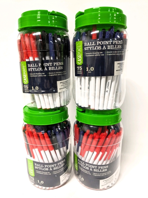 300 New Ball Point Pens (4 Tubs, Each Tub Holds 75 Pens)