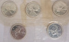 1965 Canadian Silver Twenty Five Cent Quarters in Sealed Cellophane , Five (5) Coins