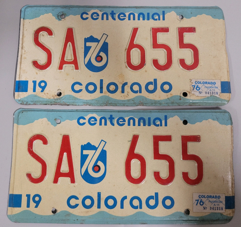 Vintage 1976 Colorado License Plates , Matching Pair , Centennial