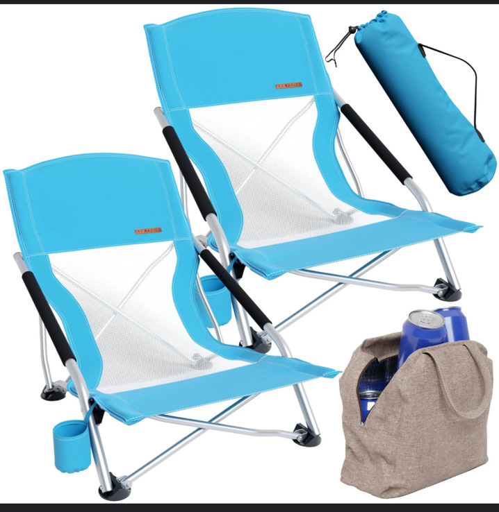 I & J Basics 2 Pack Low Beach Chairs - Blue