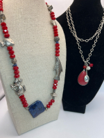 Red Glass Bead Fish Focal Necklace & Long Teardrop