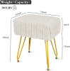 New - Babion White Fuax Mink Square Vanity Stool with Gold Metal Legs . - 2