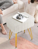 New - Babion White Fuax Mink Square Vanity Stool with Gold Metal Legs . - 3