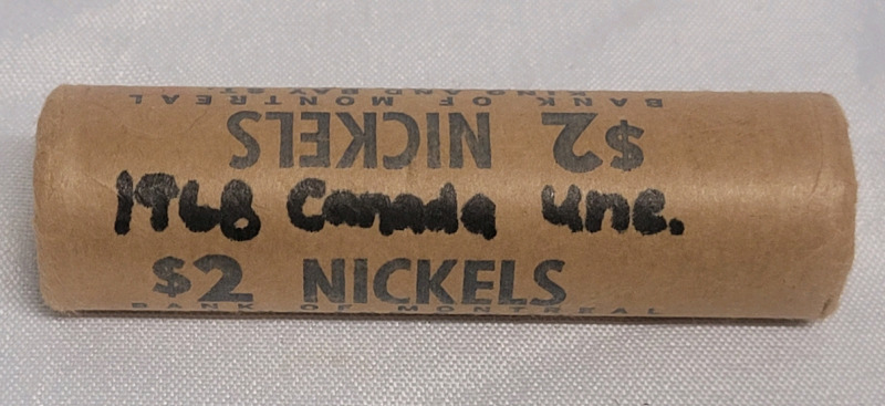 1965 Canadian Five Cent Nickel Roll , Uncirculated