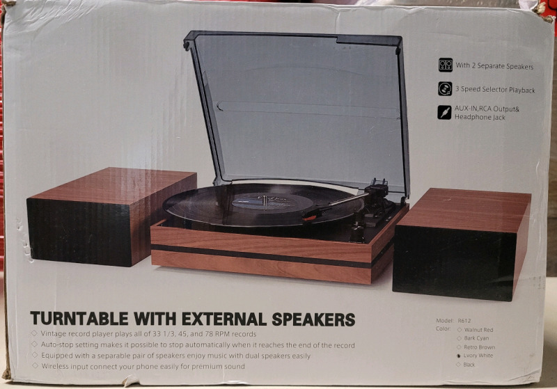 Seasonlife Vinly Record Player w/External Speakers & Bluetooth . Tested Working