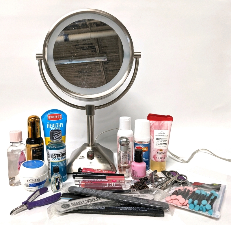 Conair True Glow 1X/10X Lighting Mirror & Assorted Partially Used Cosmetics