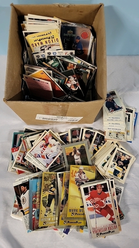 Box Filled with Hundreds of Unsorted NHL Hockey Cards