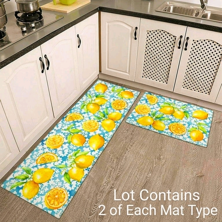 Cultural Kitchen Mat Set of 4 Lemon Kitchen Runners 17" x 24" / 17" x 47"