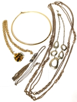 Quartet of Warm Gold-Tone Necklaces with Art Glass, Omega Chain +